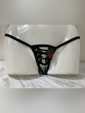 Coquette.com Black Lace-Up G-String Thong Size S Strappy Cutout NWOT